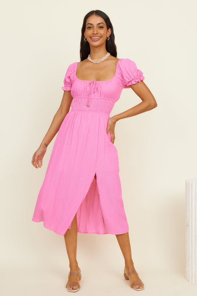 Seaside Picnic Midi Dress Pink