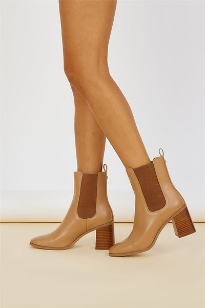 VERALI Lila Ankle Sock Boots Dark Camel Smooth