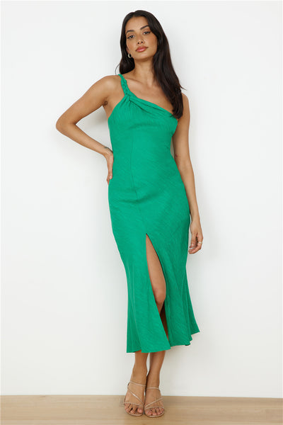 Wrinkle In Time One Shoulder Maxi Dress Green