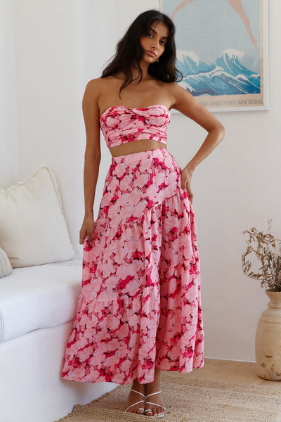 Horizon Waves Maxi Skirt Pink