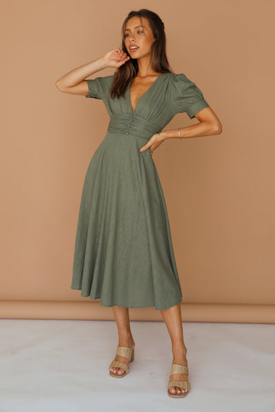 Leaves In The Wind Maxi Dress Khaki