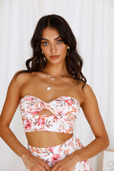 RUNAWAY THE LABEL Hydra Crop Top White Floral