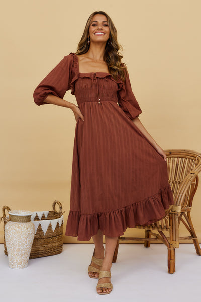 Loved By The Moon Midi Dress Brown