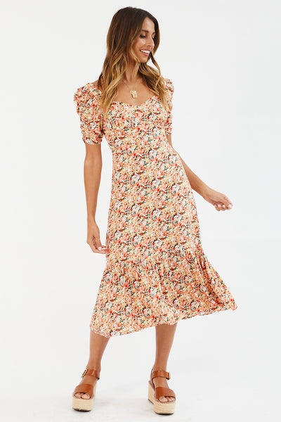 Floral Cascade Midi Dress