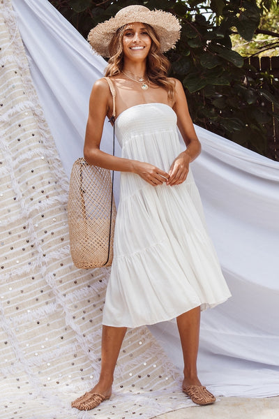 Trail Point Midi Dress White