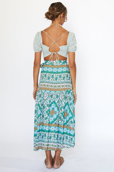 Minty Breezy Midi Skirt Aqua