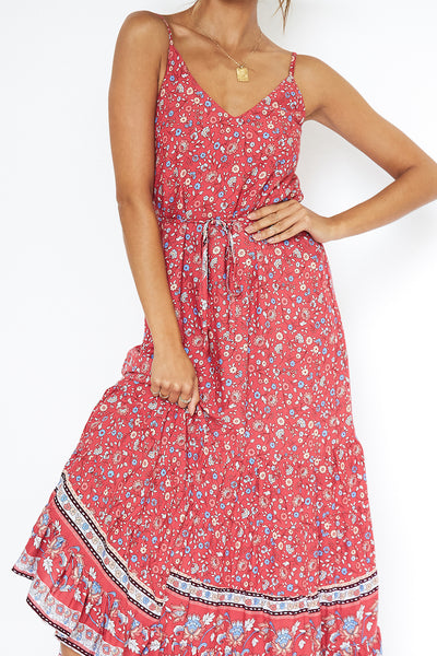 Red Petal Maxi Dress Red