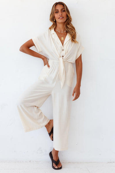 Falling In And Out Jumpsuit Beige