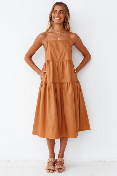 Mountains In Autumn Midi Dress Tan