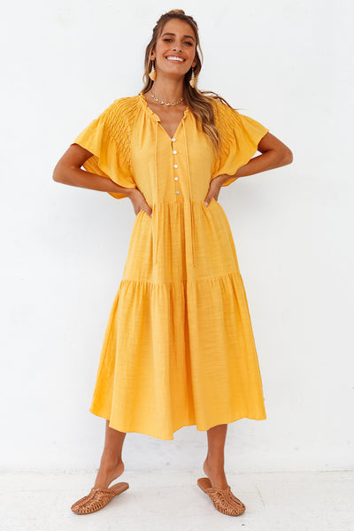 Starry Streets Midi Dress Mustard