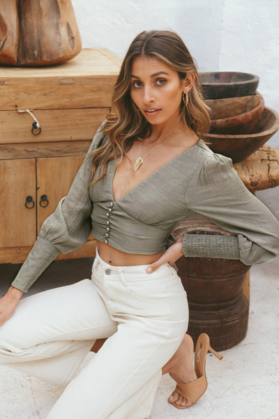 Unknown Woman Crop Top Khaki