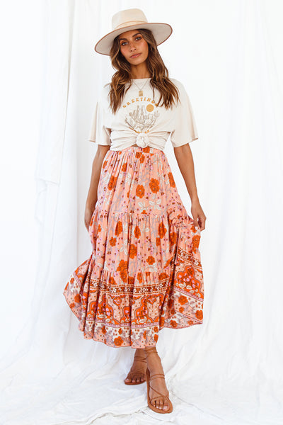 Broaden Social Horizons Maxi Skirt Peach