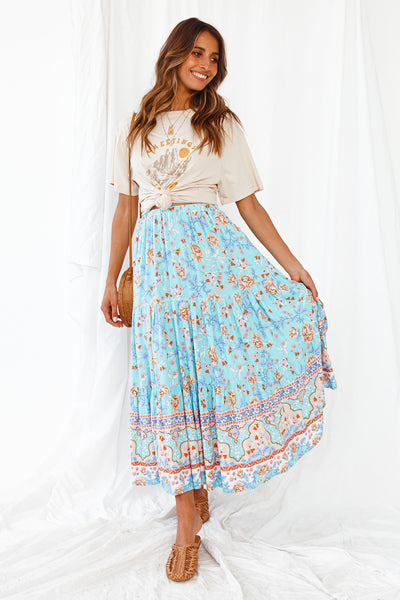 Broaden Social Horizons Maxi Skirt Aqua