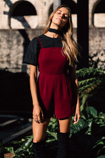 Harlequin Playsuit Wine